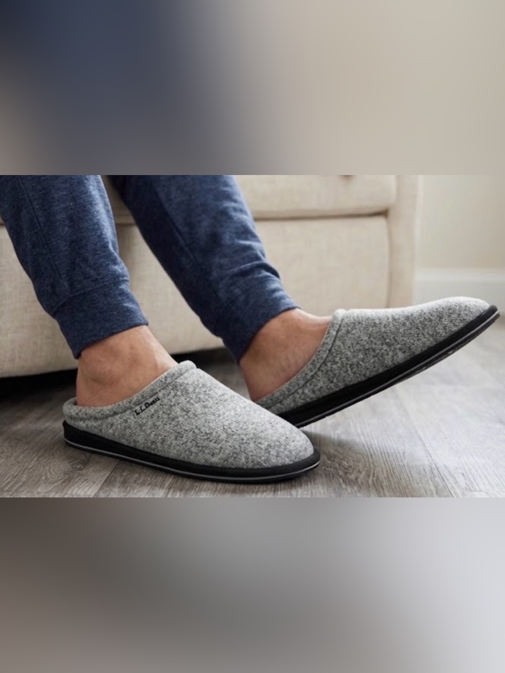 L.L. Bean Men's Sweater Fleece Slipper Scuffs Gray Heather Size 11 EUC